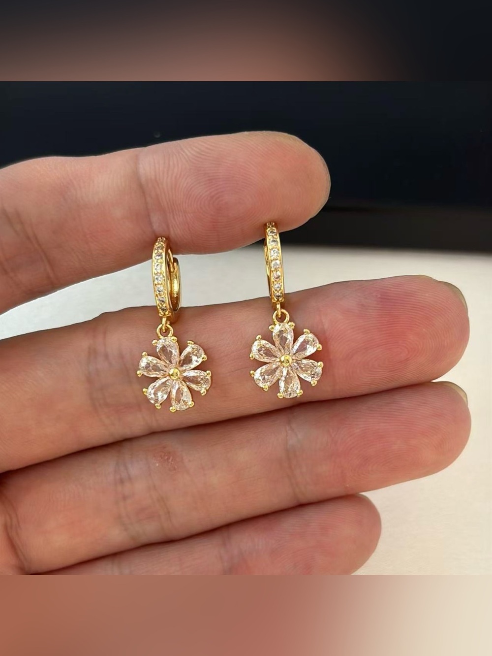 CZ Flower Dangle Drop Earrings for Women